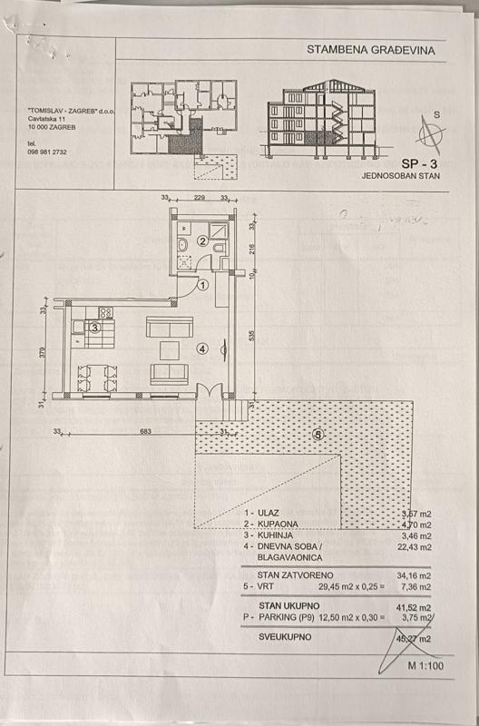Tlocrt stana S0-3 u zgradi Villa "ALEJ"